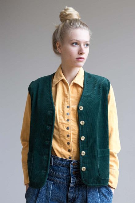 Green Corduroy Button Up Vest