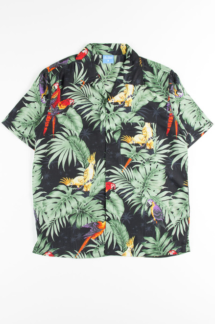 Black Tropical Macaws Hawaiian Shirt