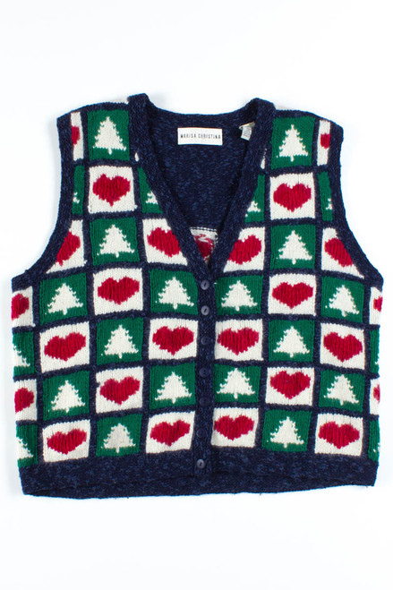 Trees & Hearts Button Up Sweater Vest