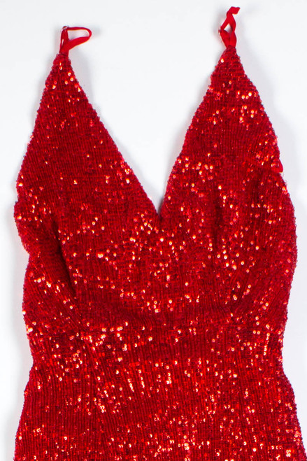 Red Sequin Open Back Dress