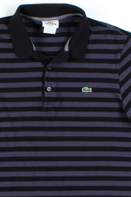 Grey Striped Lacoste Polo Shirt