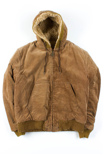 Brown Velvet Hooded Sherpa Jacket