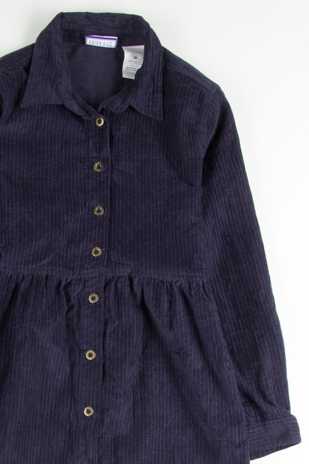 Navy Corduroy Button Front Dress