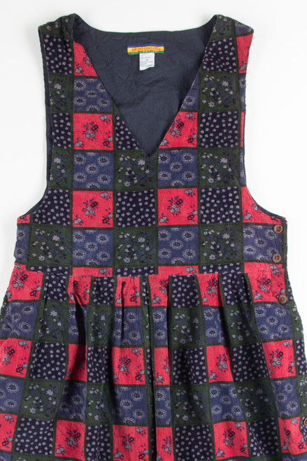 Floral Checkered Corduroy Dress