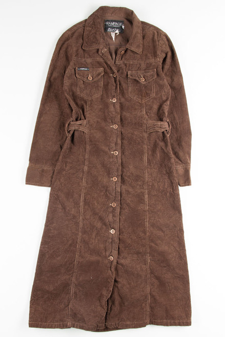 Brown Corduroy Button Front Dress