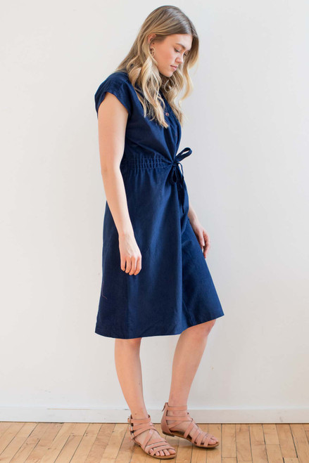 Navy Corduroy Button Front Dress 1