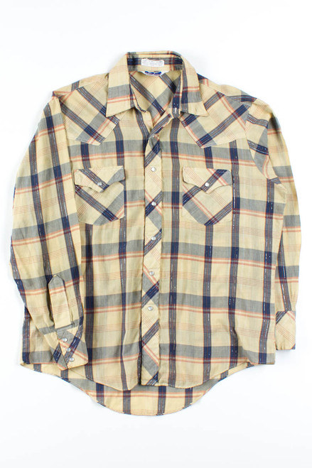 Beige Metallic Plaid Button Up Shirt