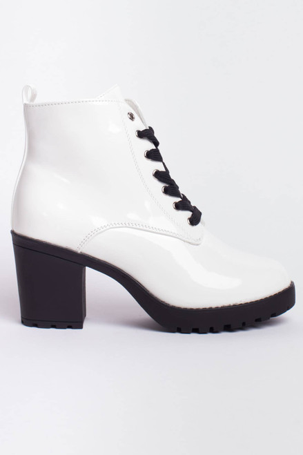 White Patent Laceup Boots