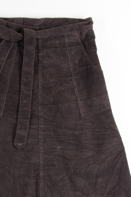 Brown Wrap Waist Corduroy Midi Skirt