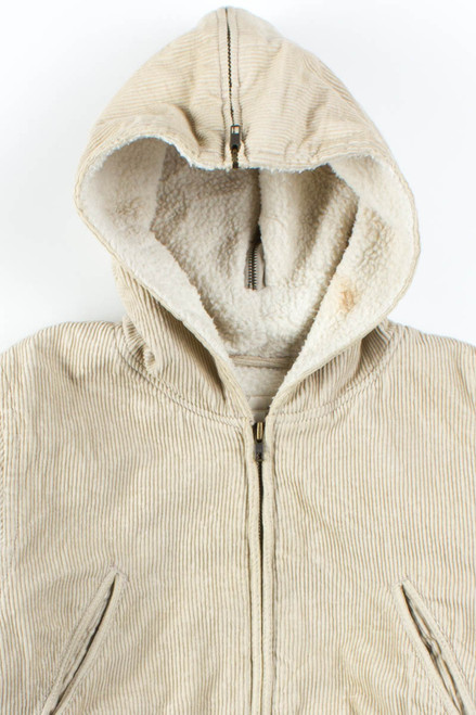 Oatmeal Hooded Sherpa Lined Corduroy Jacket