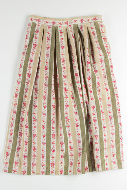 Floral Striped Corduroy Maxi Skirt