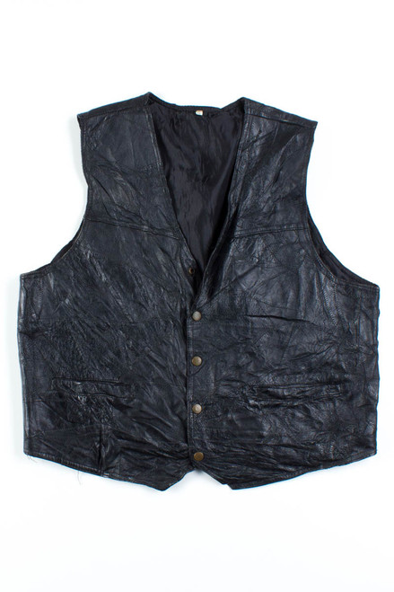 Black Leather Patchwork Vest