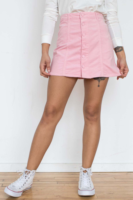Pastel Blush Corduroy Button Front Skirt