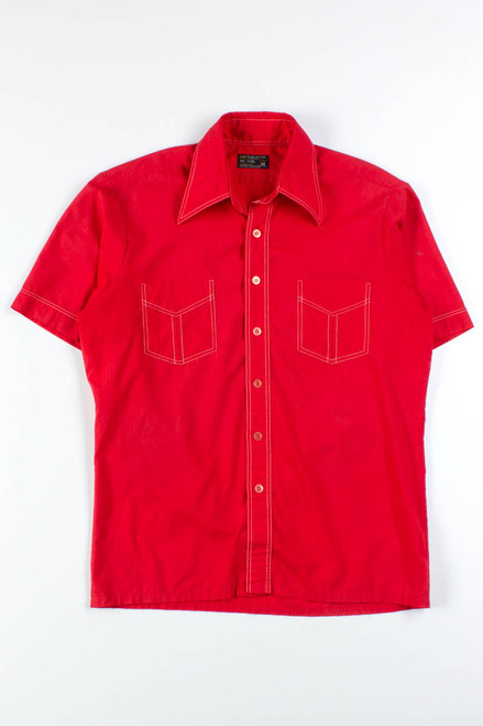 Red Stitched Button Up Shirt