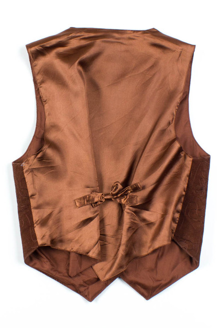 Brown Floral Embroidered Suede Vest