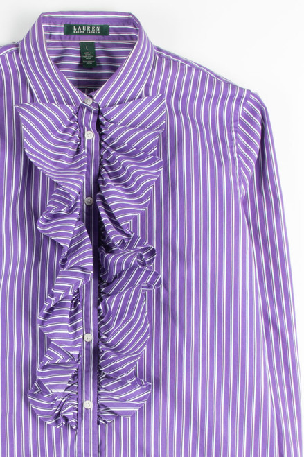 Purple Striped Ruffle Button Up Shirt