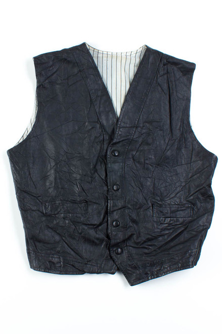 Black Leather Pinstripe Vest