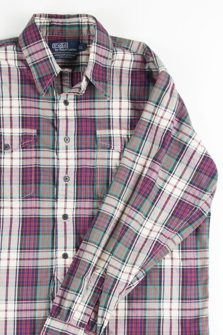 Teal & Purple Plaid Polo Button Up Shirt