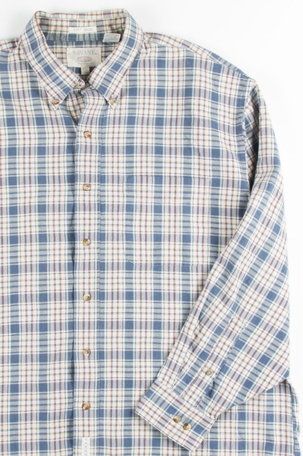 Beige & Blue Woven Plaid Button Up Shirt