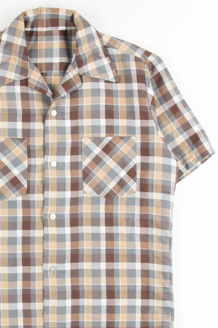 Brown Plaid Butterfly Collar Button Up Shirt