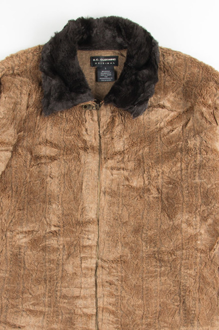 Brown Zip Up Fur Coat 1