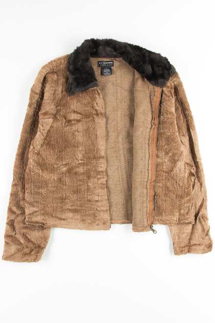 Brown Zip Up Fur Coat 1