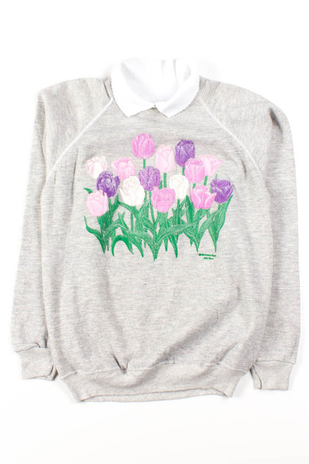 Grey Tulips Collared Sweatshirt