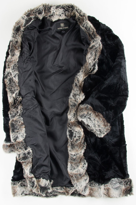 Multicolor Trim Black Faux Fur Coat