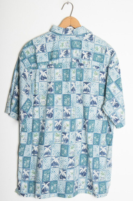 Blue Palm Checkered Vintage Hawaiian