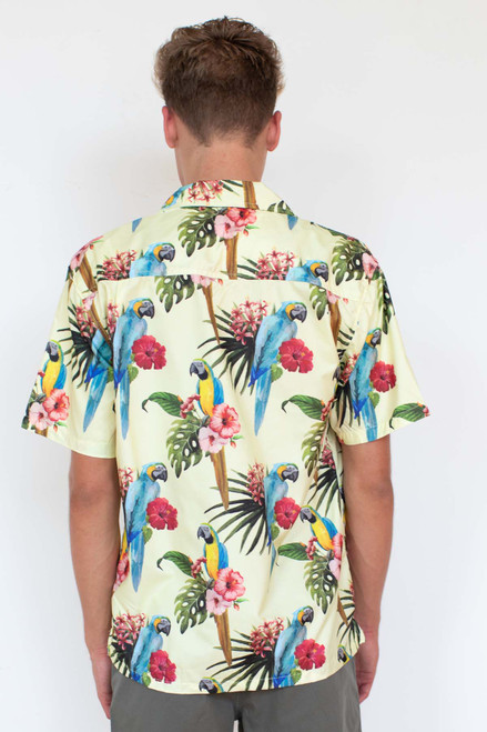 Lime Hibiscus Parrot Hawaiian Shirt