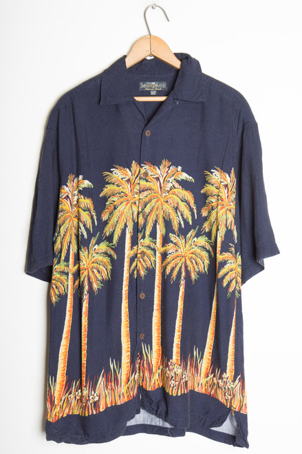 Navy Palm Tree Vintage Hawaiian