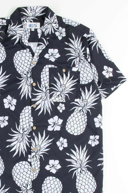 Black Pineapple Print Hawaiian Shirt