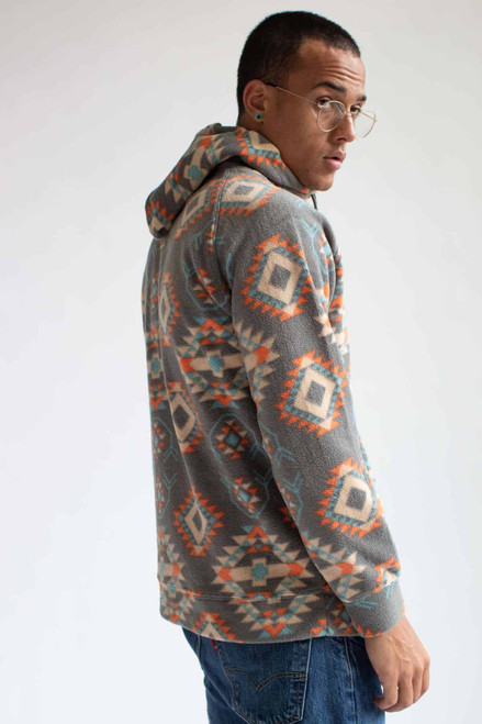 Grey Aztec Fleece Pullover Hoodie