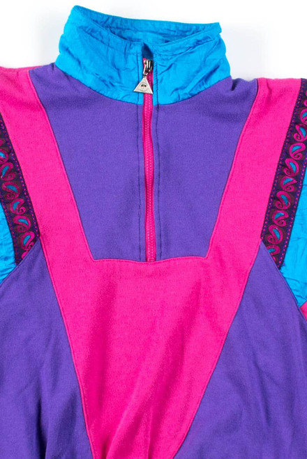 Magenta 90s Zip Neck Pocket Sweatshirt