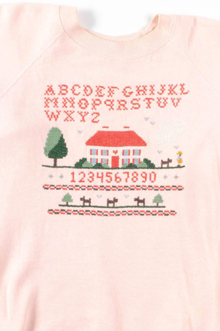 Pink Embroidered Schoolhouse Sweatshirt