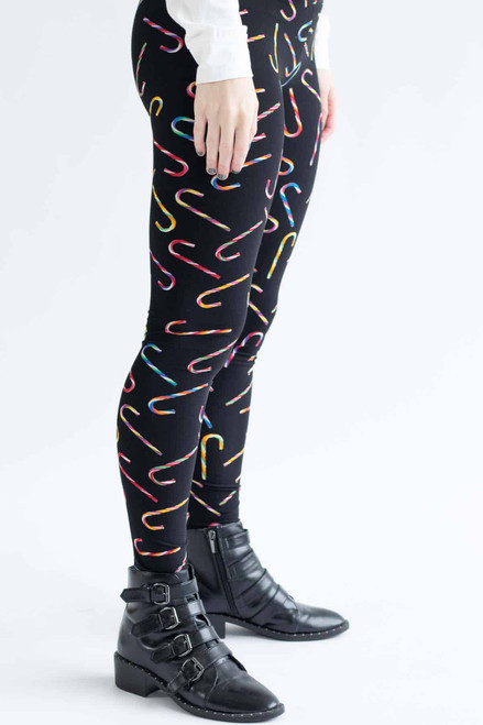 Black Candy Canes High Waisted Leggings