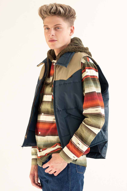 Navy & Tan Vintage Puffer Vest