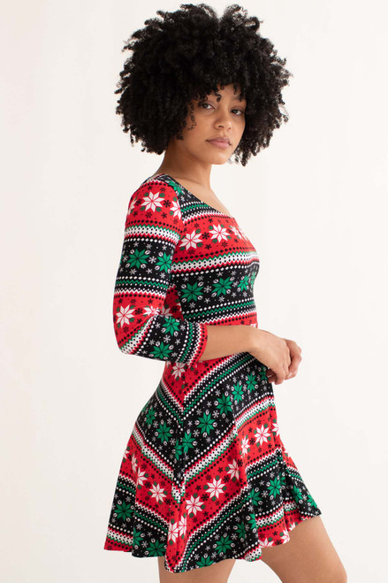 Red & Green Snowflake Fair Isle Dress