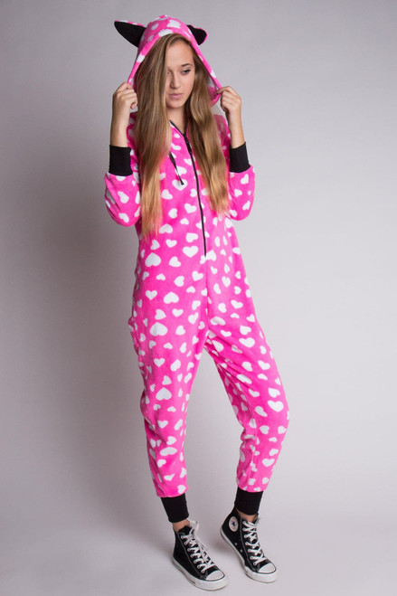 Pink & White Hearts Onesie Pajamas