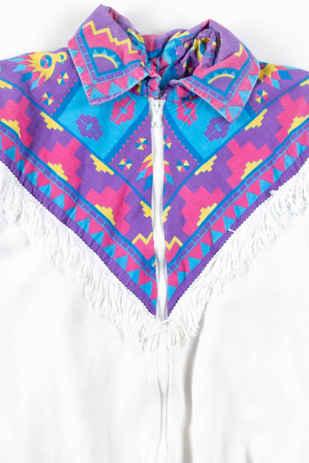 Cyan Magenta Frills Zip Sweatshirt