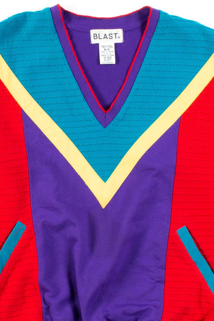 Multicolor Pocket V-Neck Sweatshirt