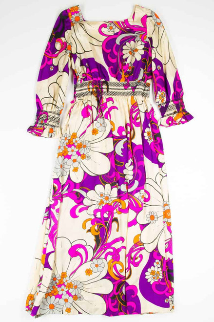 Retro Purple Floral Maxi Vintage Dress