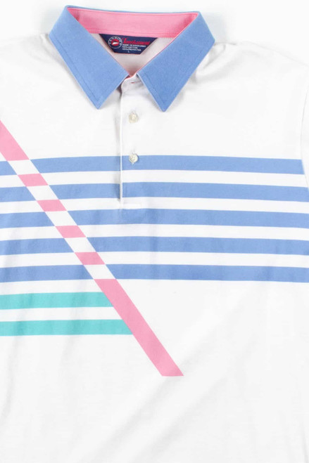 White 90s Pattern Polo Shirt