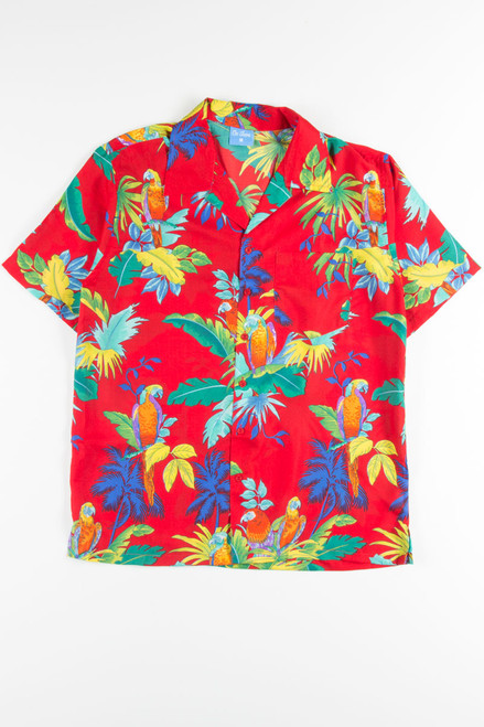 Red Contrast Colored Parrots Hawaiian Shirt