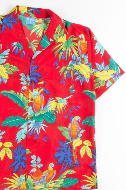 Red Contrast Colored Parrots Hawaiian Shirt