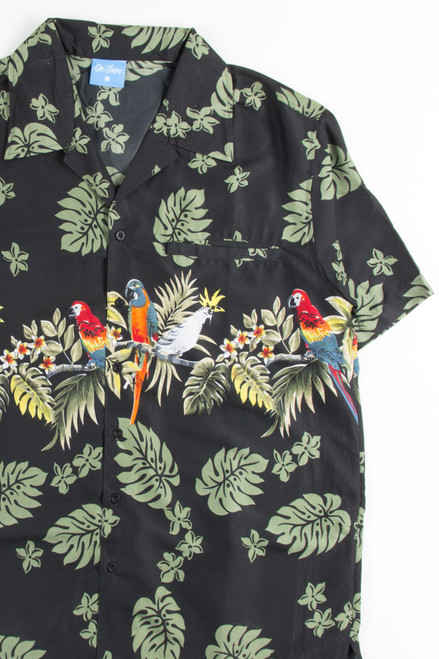 Black Tropical Parrot Hawaiian Shirt