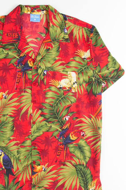 Red Tropical Macaws Hawaiian Shirt