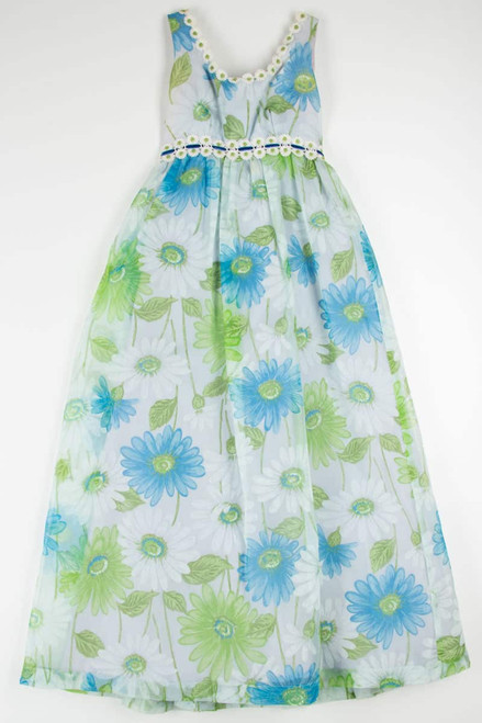 Vintage 1970s Blue Daisy Maxi Dress