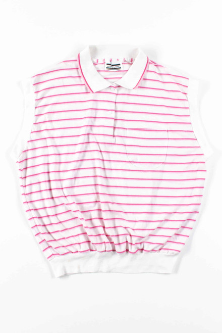 Pink Striped Sleeveless Polo Shirt