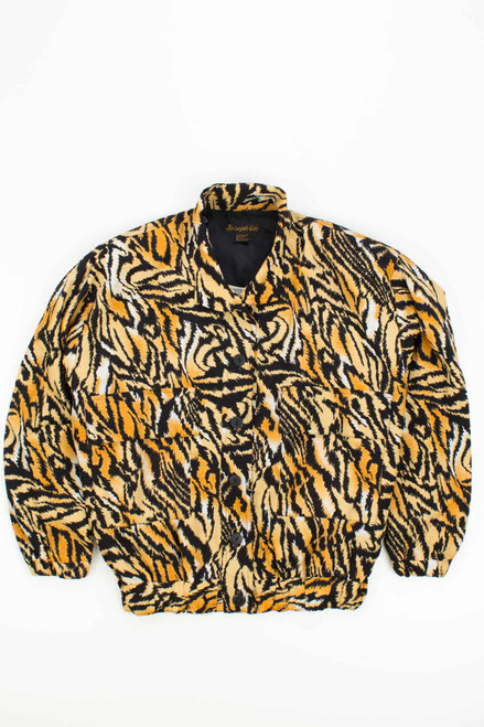 Vintage 90s Oversized Tiger Print Utility Windbreaker Jacket